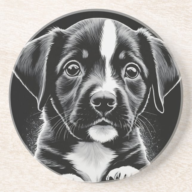 Cachorro Preto e Branco Fofo – Porta-Copos para Am (Frente)