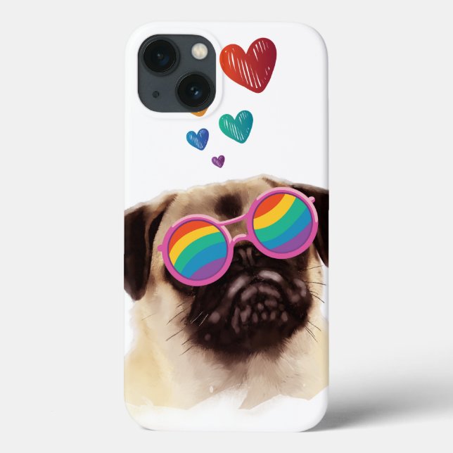 Cachorro Pug com Corações Dia dos Namorados (Verso)