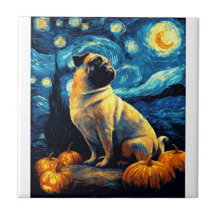 Cachorro Pug de van gogh noite estrelada halloween