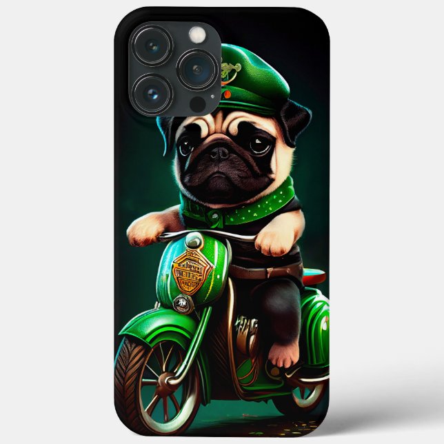 Cachorro Pug Dirigindo Bicicleta Dia de São Patríc (Verso)