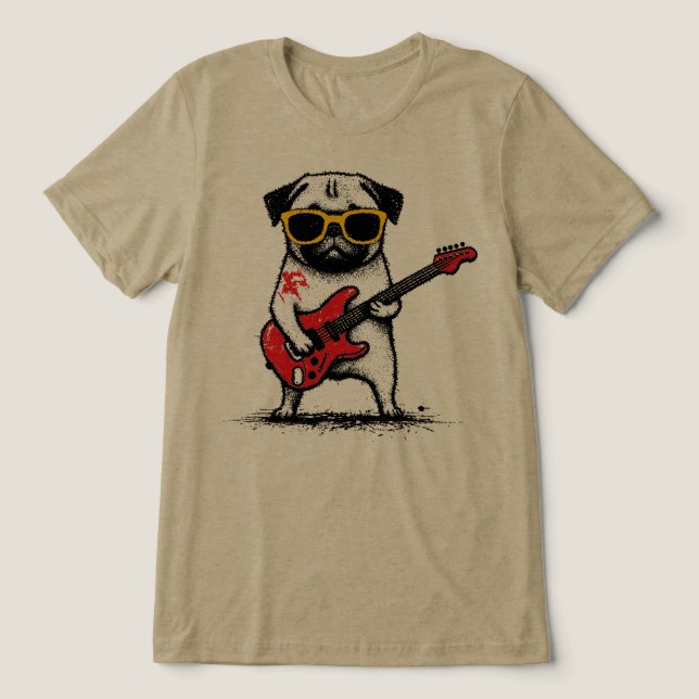 Cachorro Pug Estrela de Rock Tocando Guitarra Elét (Design frontal)