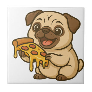 Cachorro pug fofo desenho animado amante de pizza