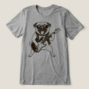 Cachorro Pug Rockstar Feliz Tocando Guitarra Elétr