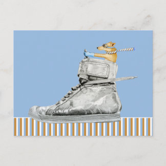 Cachorro que conduz um cartão postal com striping 