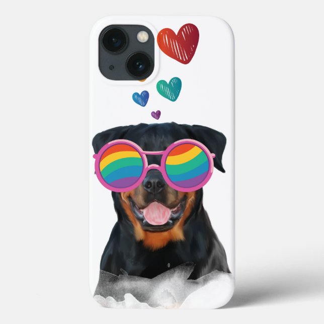Cachorro Rottweiler com Corações Dia dos Namorados (Verso)