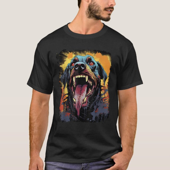 Cachorro Rottweiler Zombie Assustadora Camisa do D (Frente)