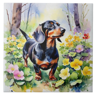 Cachorro Salsicha Bonito Primaveras Flores Primave