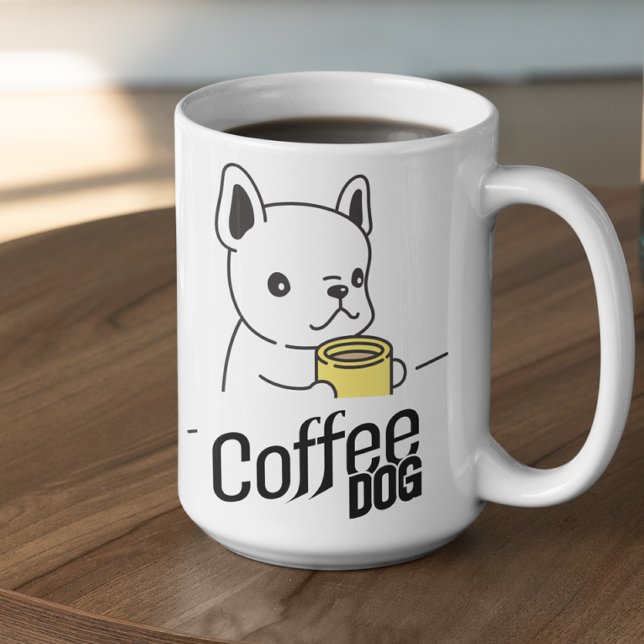 Cachorro segurando uma caneca de café diz Coffee D (Criador carregado)
