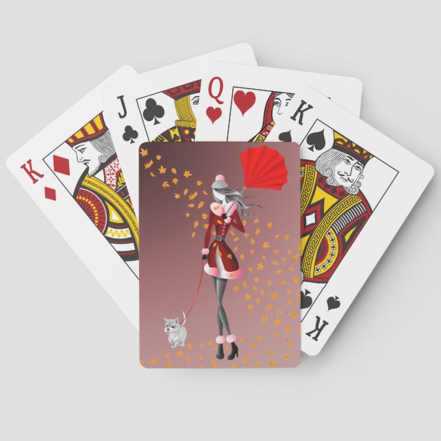 Cachorro & Senhora Cartas de Baralho Folhas de Out (Verso)