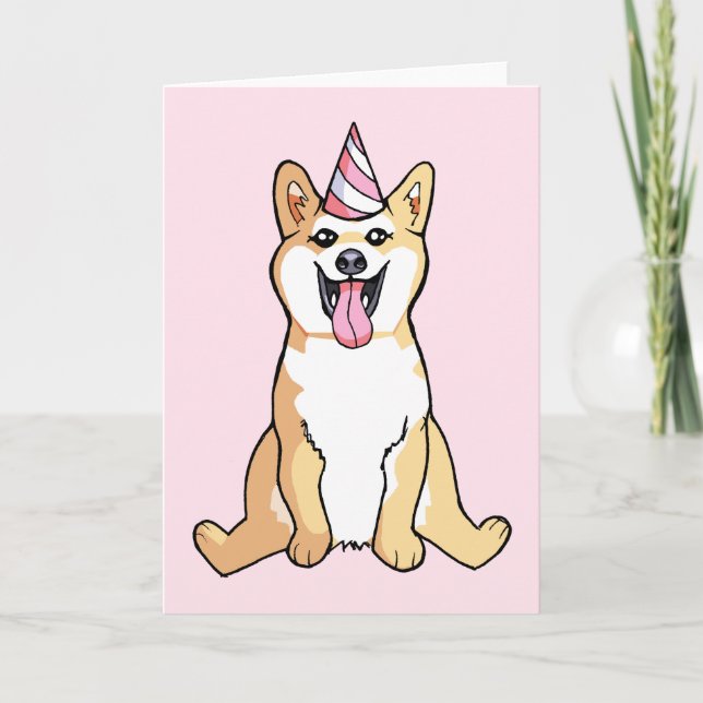 Cachorro Shiba Inu Desenhando Feliz Cartão de Aniv (Frente)