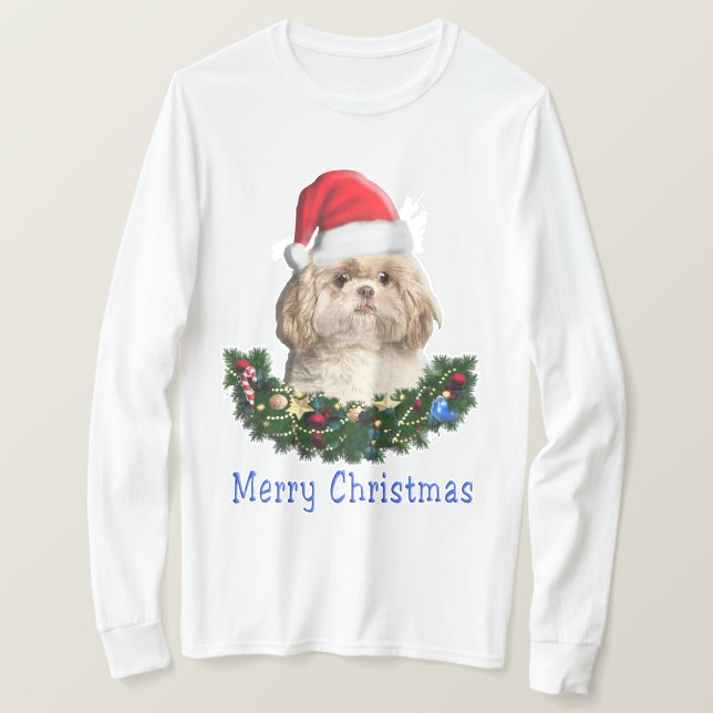 Cachorro Shih-Tsu  Camiseta Itens de Natal (Frente do Design)