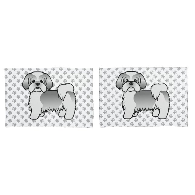 Cachorro Shih Tzu Cartoon Fofo Prateado e Branco (Frente - conjunto)