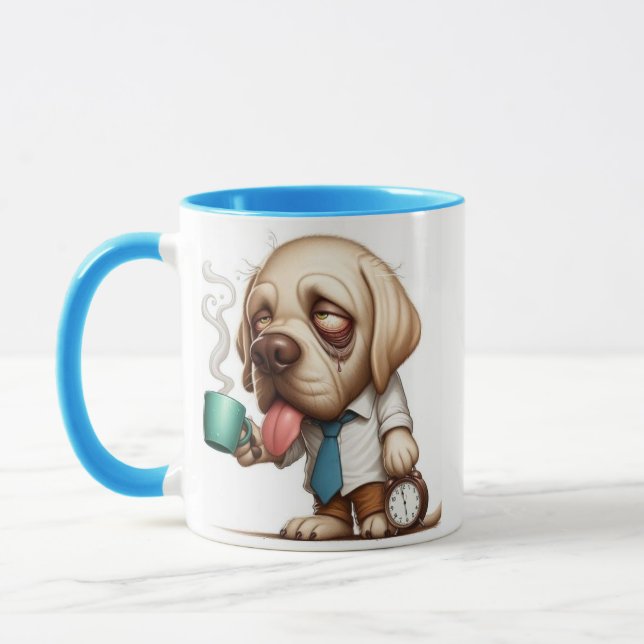 Cachorro sonolento com xícara de café (Esquerda)