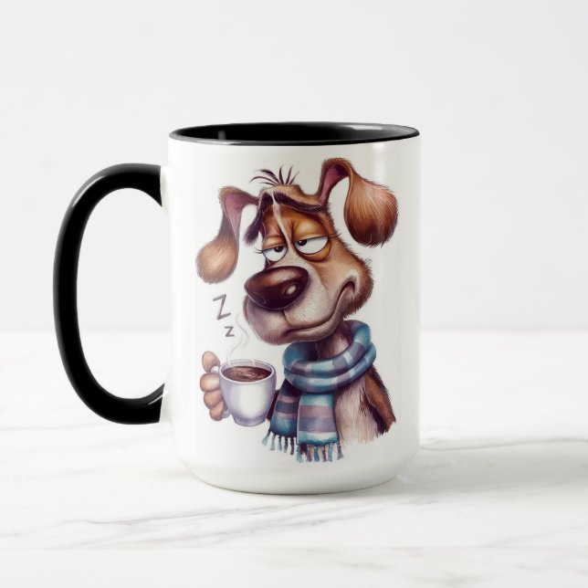 Cachorro sonolento com xícara de café (Esquerda)