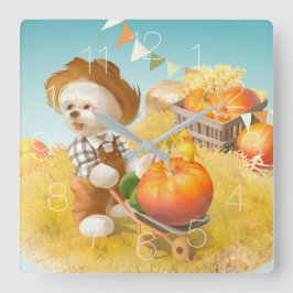 Cachorro Sorriso com Relógio de Parede Quadrada