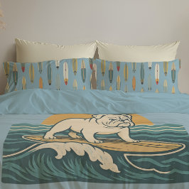 Cachorro Surfista Retrô | Bulldog Azul Surfando Re
