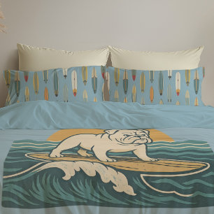 Cachorro Surfista Retrô Bulldog Azul Surfando Re