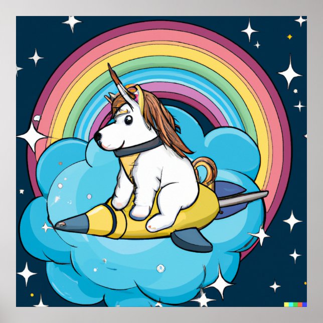 Cachorro Unicórnio Poster Espacial - Animal Galáxi (Frente)