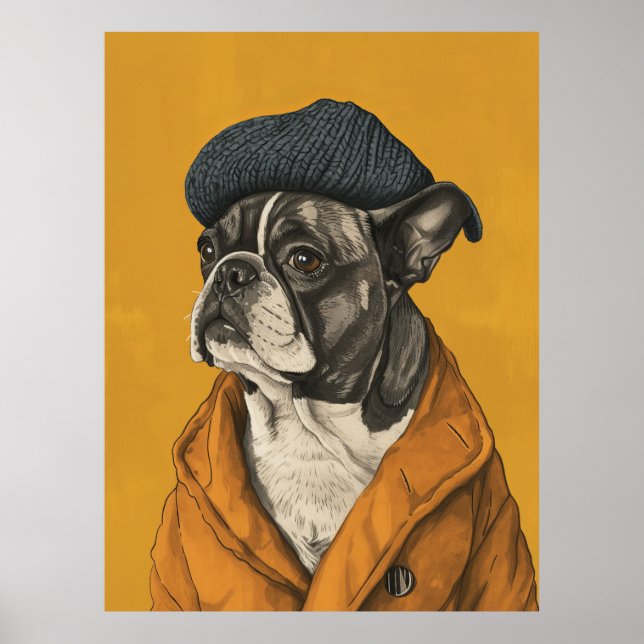 Cachorro Whimsic em Beret Poster (Frente)