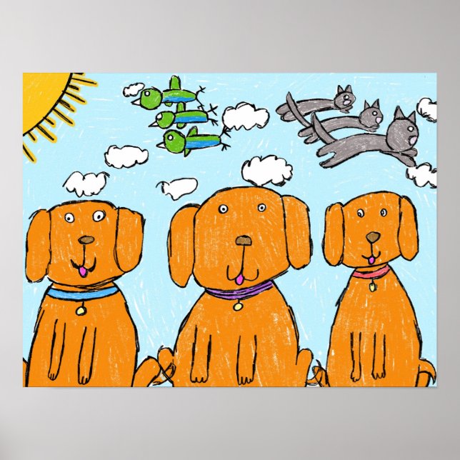 "Cachorros ao Sol" Poster Feliz (Frente)