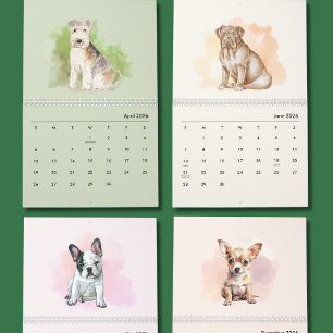 Cachorros Fofos Pintados à Mão Calendário de Pared