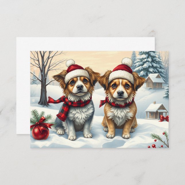 Cachorros pequenos no pré-disquete de inverno e ca (Frente/Verso)