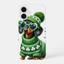 CACHSHUND CORTANTE VESTIDO EM ROUPAS IRLANDESAS