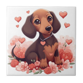 Cachshund Puppy Bonito com Corações