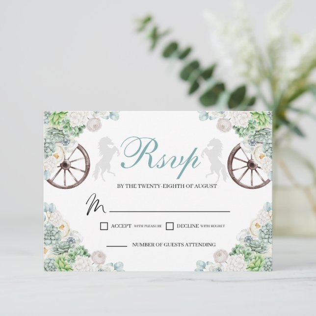 Cactos Mint Green Western Quinceanera RSVP Card (Em pé/Frente)