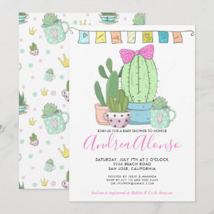 Cactus Baby Girl Convite para chás de fraldas
