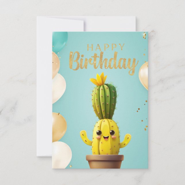 Cactus Birthday Joy: Cartão de Aniversário (Frente)