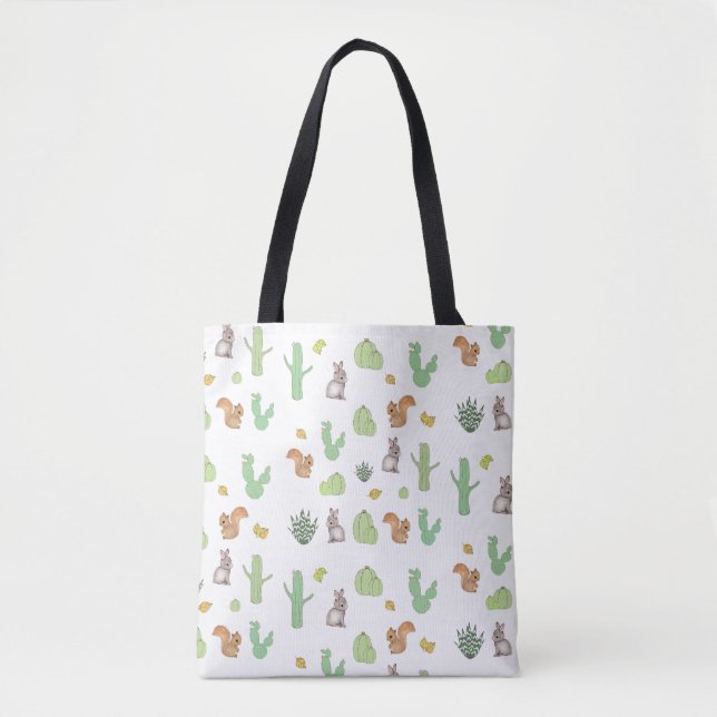 Cactus Bunny Squirrel Nature Pattern Tote Bags (Frente)