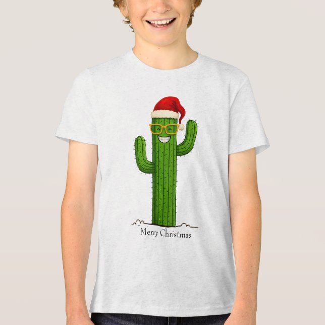 Cactus de Natal engraçado com Papai Noel e Óculos (Frente)