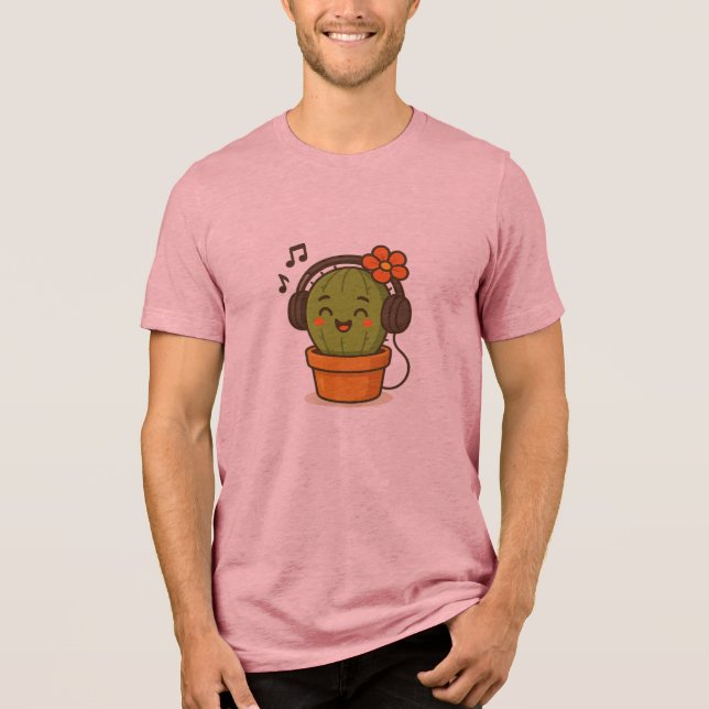 Cactus Engraçado e Fofo Cantando com Fones de Ouvi (Frente)