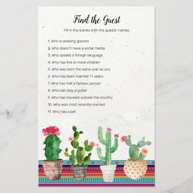 Cactus Fiesta Encontra o jogo de convidados (Frente)