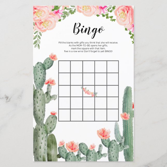 Cactus Floral Watercolor Bingo Game (Frente)