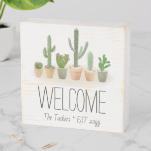 Cactus Plant Watercolor Welcome Home Decor