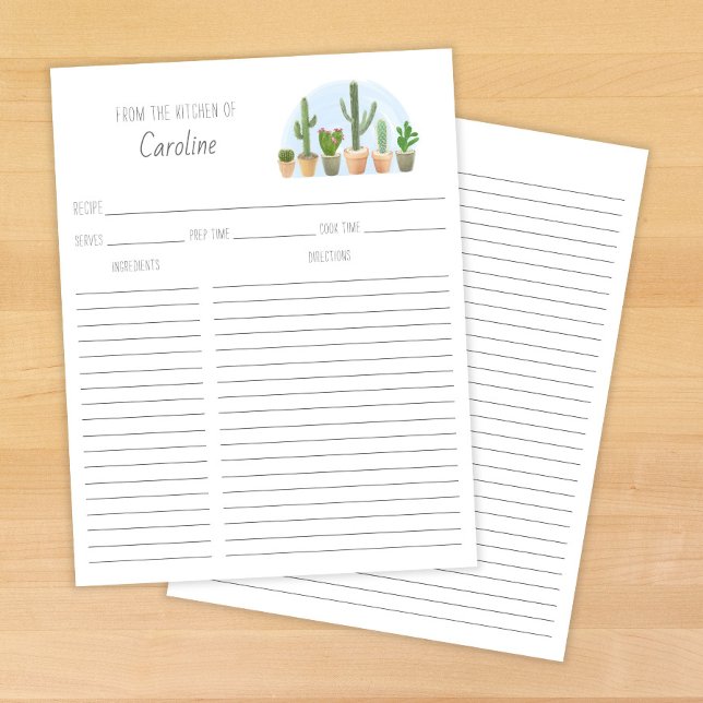 Cactus Plants Succulents Recipe Card Binder Insert (Criador carregado)
