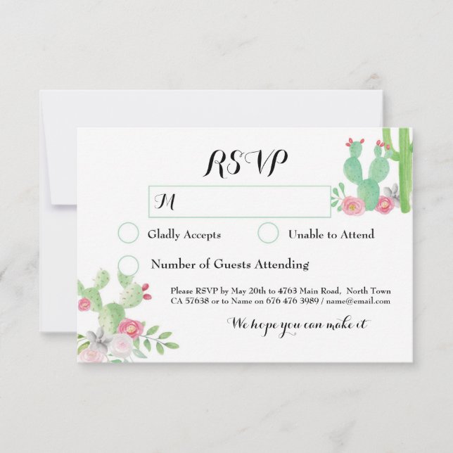 Cactus RSVP Wedding Fiesta Response Cactos (Frente)
