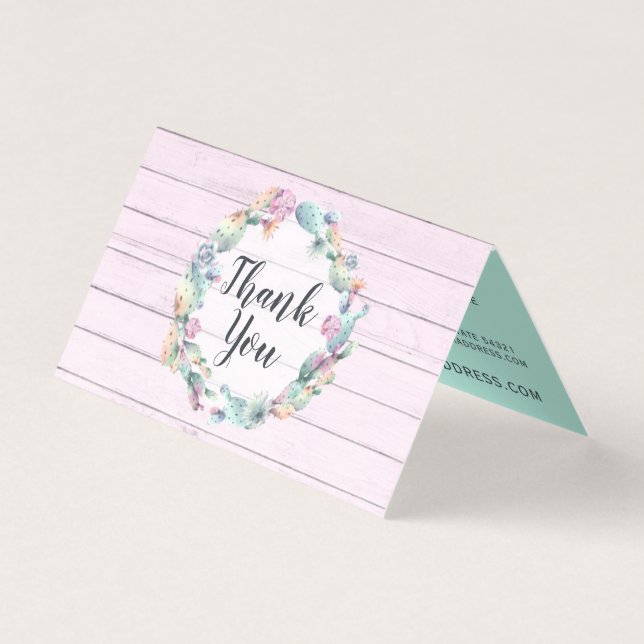 Cactus Rustic Wood Aquarela Suculta Obrigado (Frente)