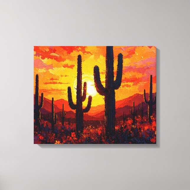 Cactus Silhouettes Premium Canvas Wall Art (Frente)