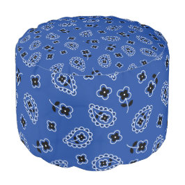 Cadeira Puff Redonda Blue & Black Paisley Pouf