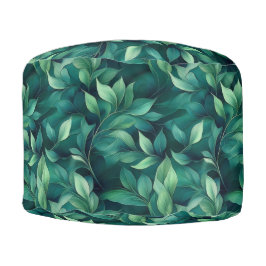 Cadeira Puff Redonda Folhas de Eucalipto Verde