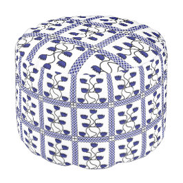 Cadeira Puff Redonda Padrão Geométrico Azul-Asiático Floral