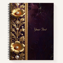 Caderno Adorno Floral Dourado com Pérolas