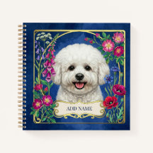 Caderno Azul Personalizado Bichon Frise