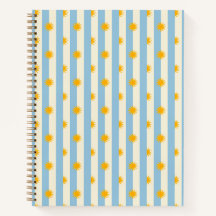 Caderno Blue Cream Stripe Gold Sunburst - M