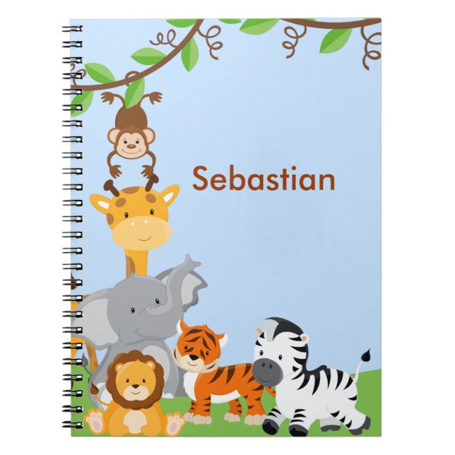 Caderno bonito azul do animal do bebê da selva (Frente)