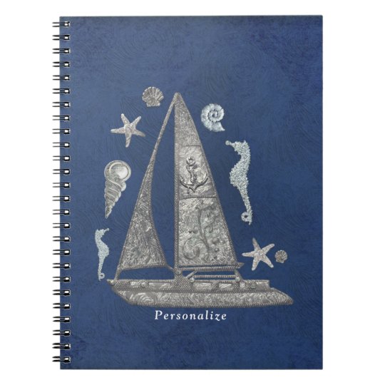 Caderno Chique elegante de prata náutico das coisas do