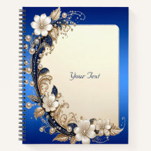 Caderno com Embelezamento Floral Azul Branco